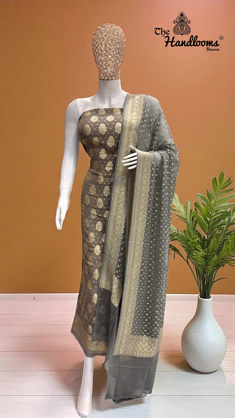 Tissue Khaddi Georgette Banarasi Dress material - The Handlooms