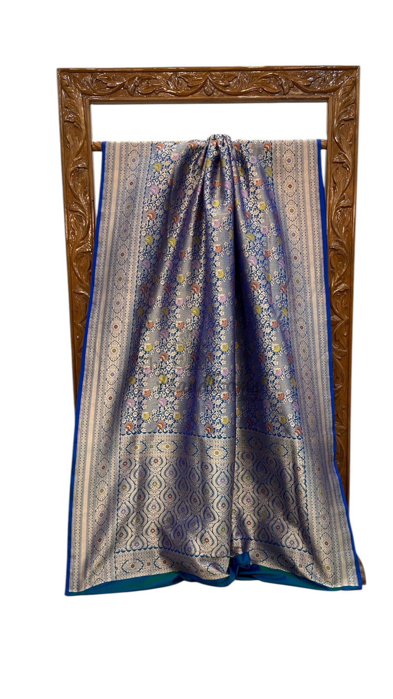 Regal Pure Katan Silk Banarasi Saree – Handwoven Tanchui Brocade with Meenakari Work - The Handlooms