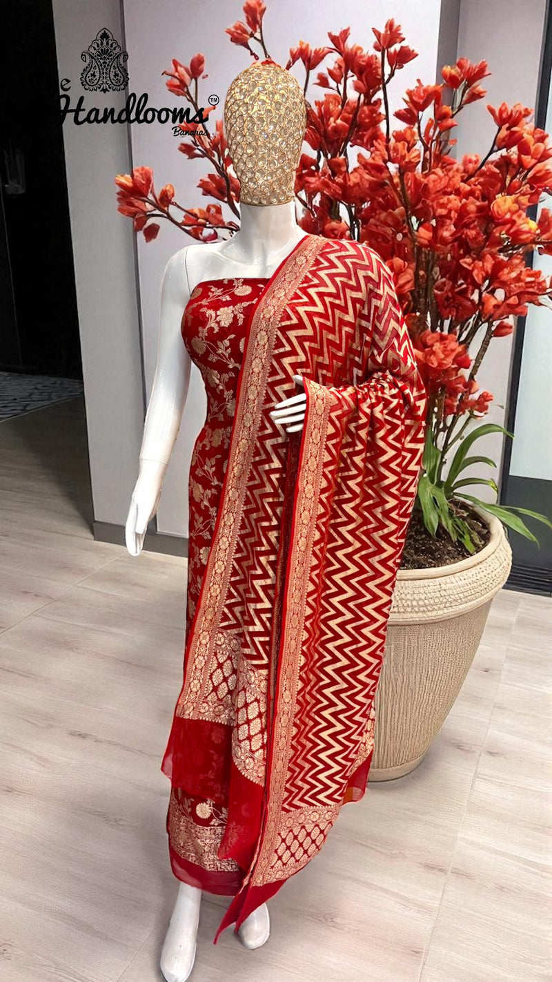 Khaddi Georgette Banarasi Dress material Water Zari - The Handlooms