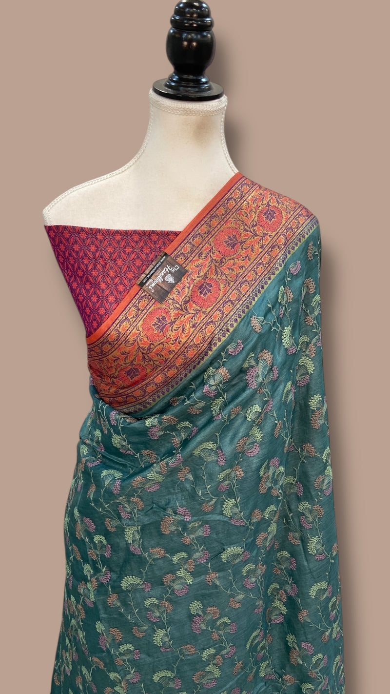 Tussar Silk Handloom Banarasi Saree With Chikankari
