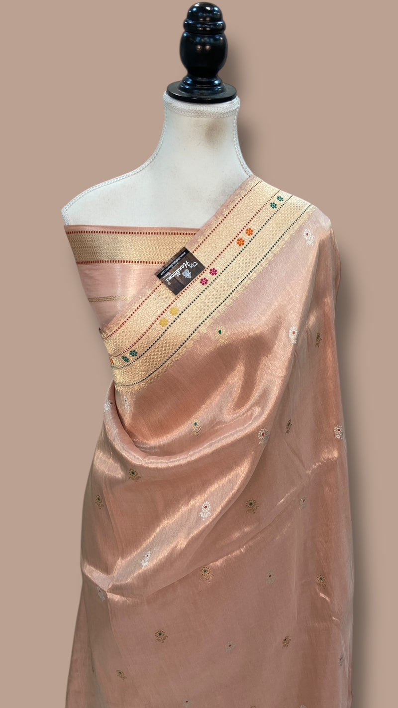 Pure Katan Tissue Silk Handloom Banarasi Saree - All Over Kadua Motifs - The Handlooms