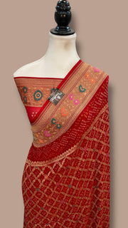 Pure Georgette Banarasi Bandhej Handloom Saree - Meenakari - The Handlooms