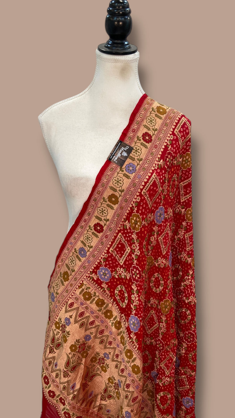Pure Georgette Banarasi Bandhej Handloom Dupatta - The Handlooms