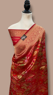 Multicolor Pure Katan Silk Banarasi Handloom Saree - All over Jaal Work With Rangkart - The Handlooms