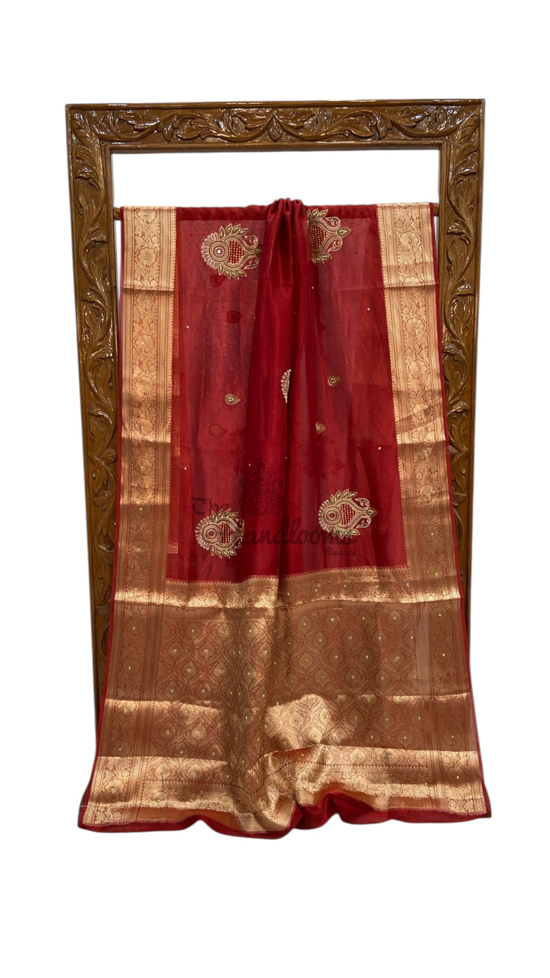 Handwork Rooom Pure Kora Tissue Handloom Banarasi Saree - Handwork — The Handlooms