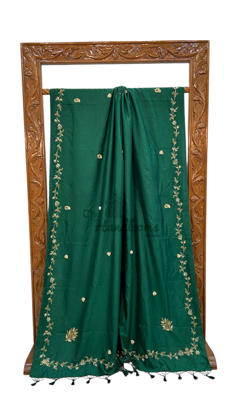 Pure Katan Chiniya Silk Handloom Banarasi Saree with Handwork - The Handlooms