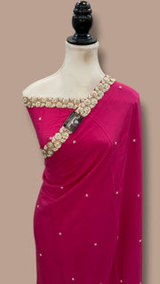 Pure Crepe Silk Handloom Banarasi Saree with Handwork - The Handlooms