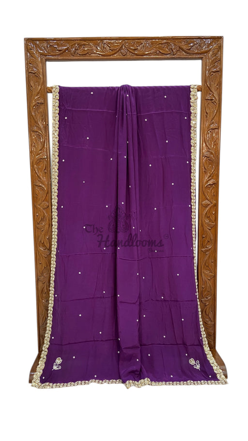 Pure Crepe Silk Handloom Banarasi Saree with Handwork - The Handlooms