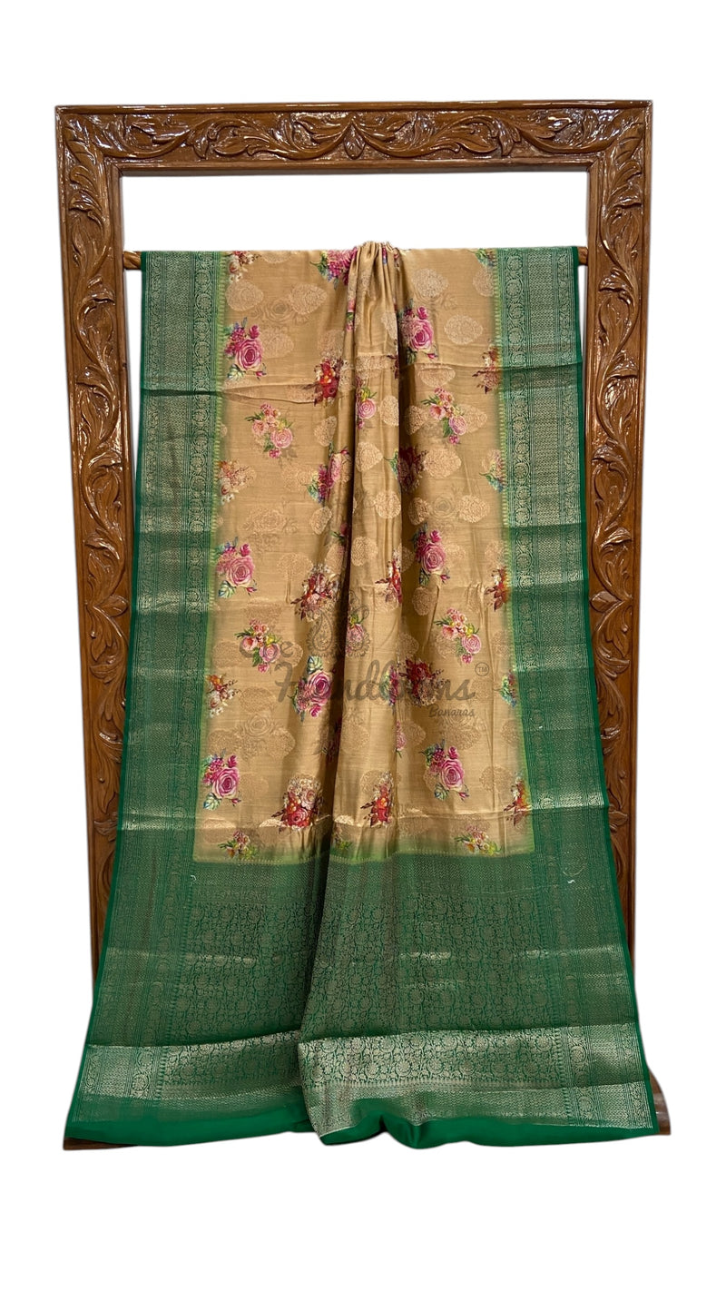 Pure Chiniya Silk Handloom Banarasi Saree Digital Print - The Handlooms