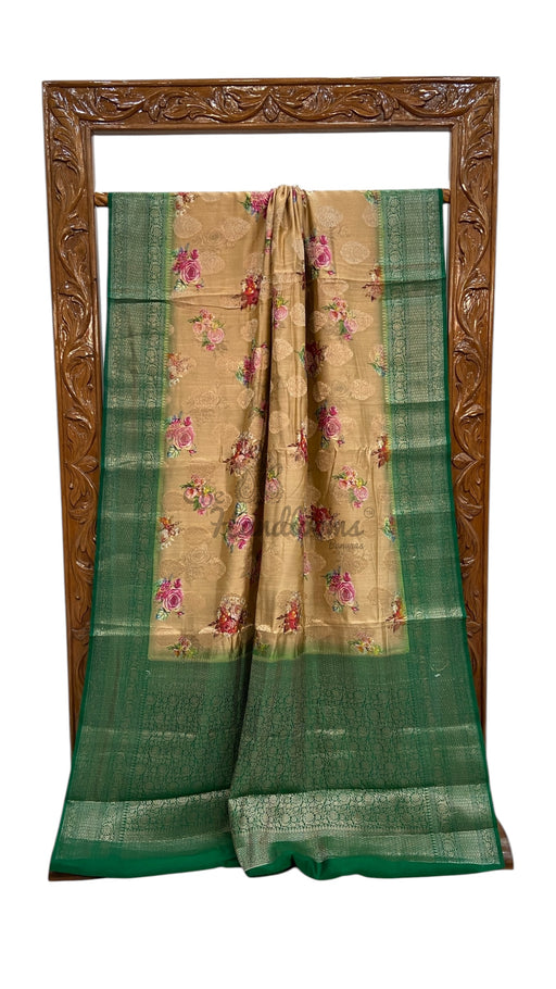 Pure Chiniya Silk Handloom Banarasi Saree Digital Print - The Handlooms