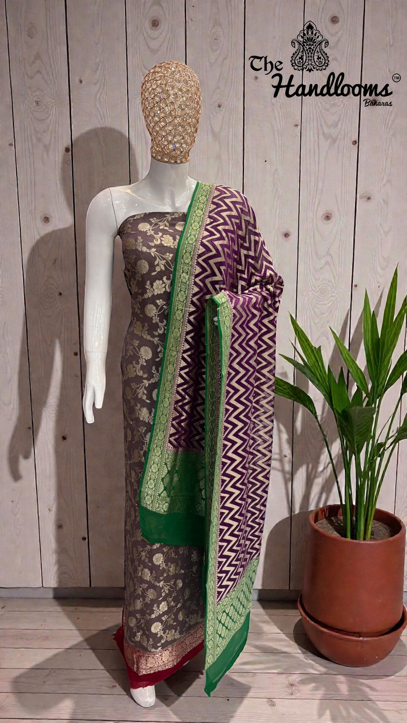 Khaddi Georgette Banarasi Dress Material Water Zari - The Handlooms