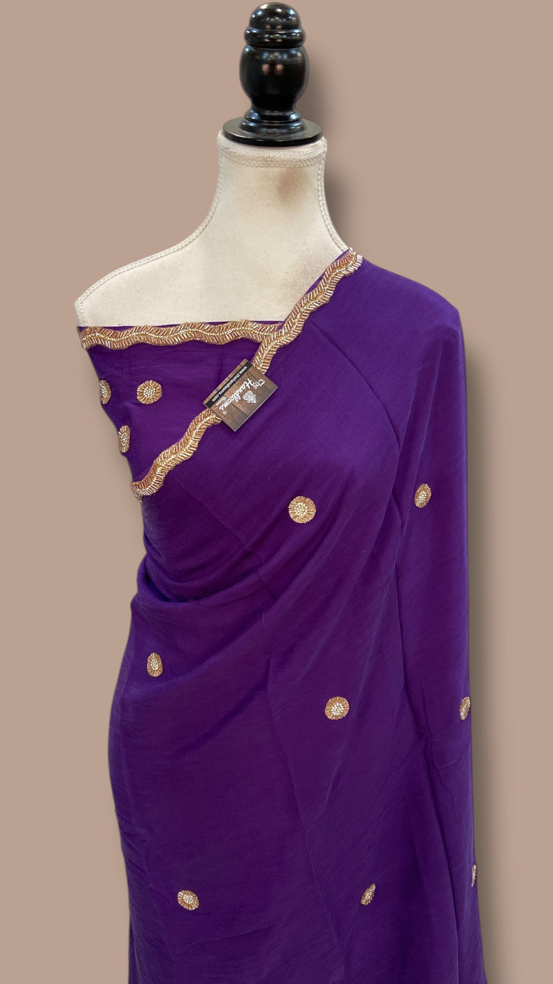 Pure Crepe Silk Handloom Banarasi Saree with Handwork