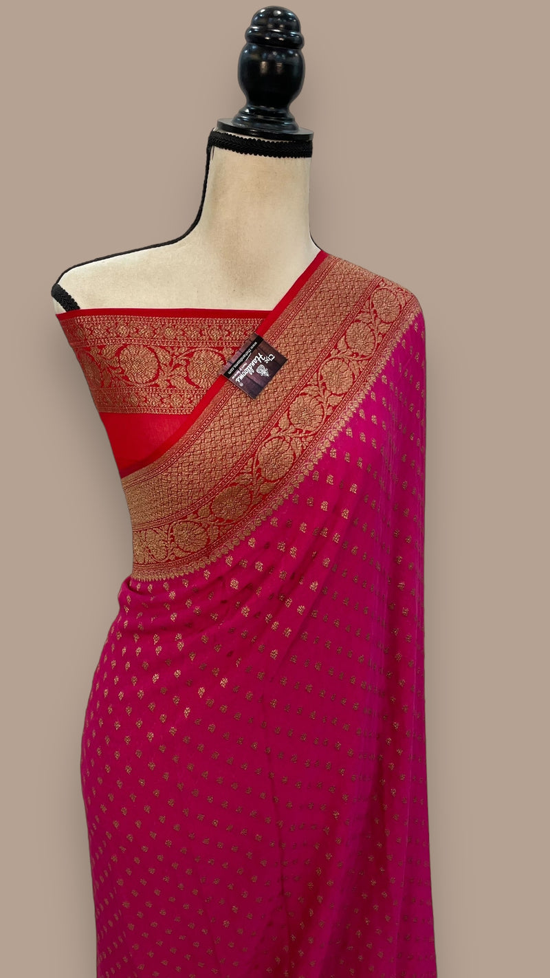 Khaddi Georgette Handloom Banarasi Saree -  Antique zari - The Handlooms