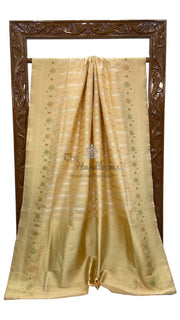 Pure Katan Silk Banarasi Handloom Saree - All over soona roopa  Kadua stripe - The Handlooms