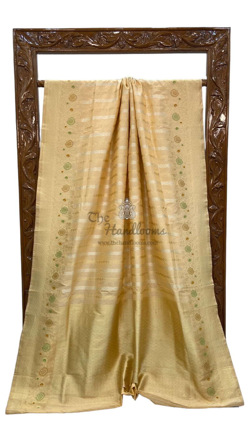 Pure Katan Silk Banarasi Handloom Saree - All over soona roopa  Kadua stripe - The Handlooms