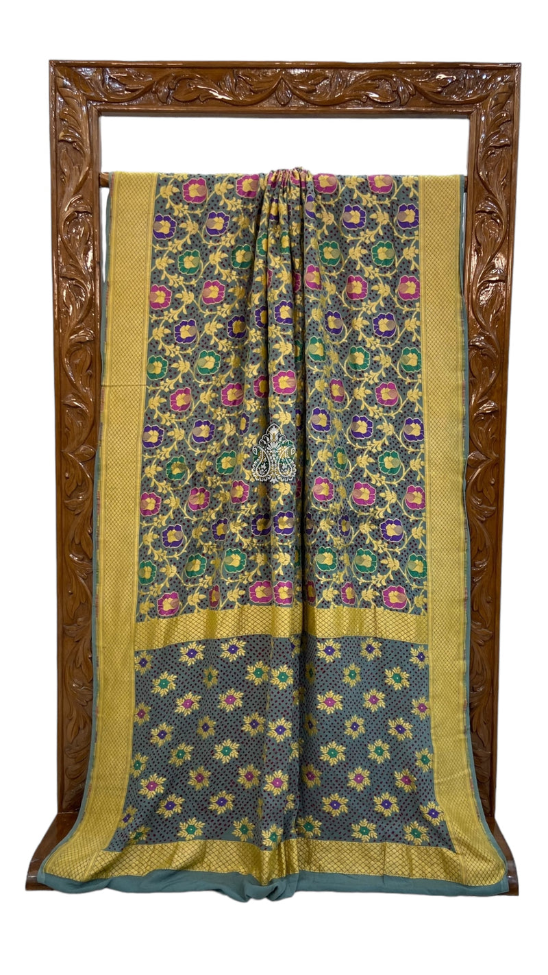Pure Georgette Banarasi Bandhej Handloom Saree - with meenakari work - The Handlooms