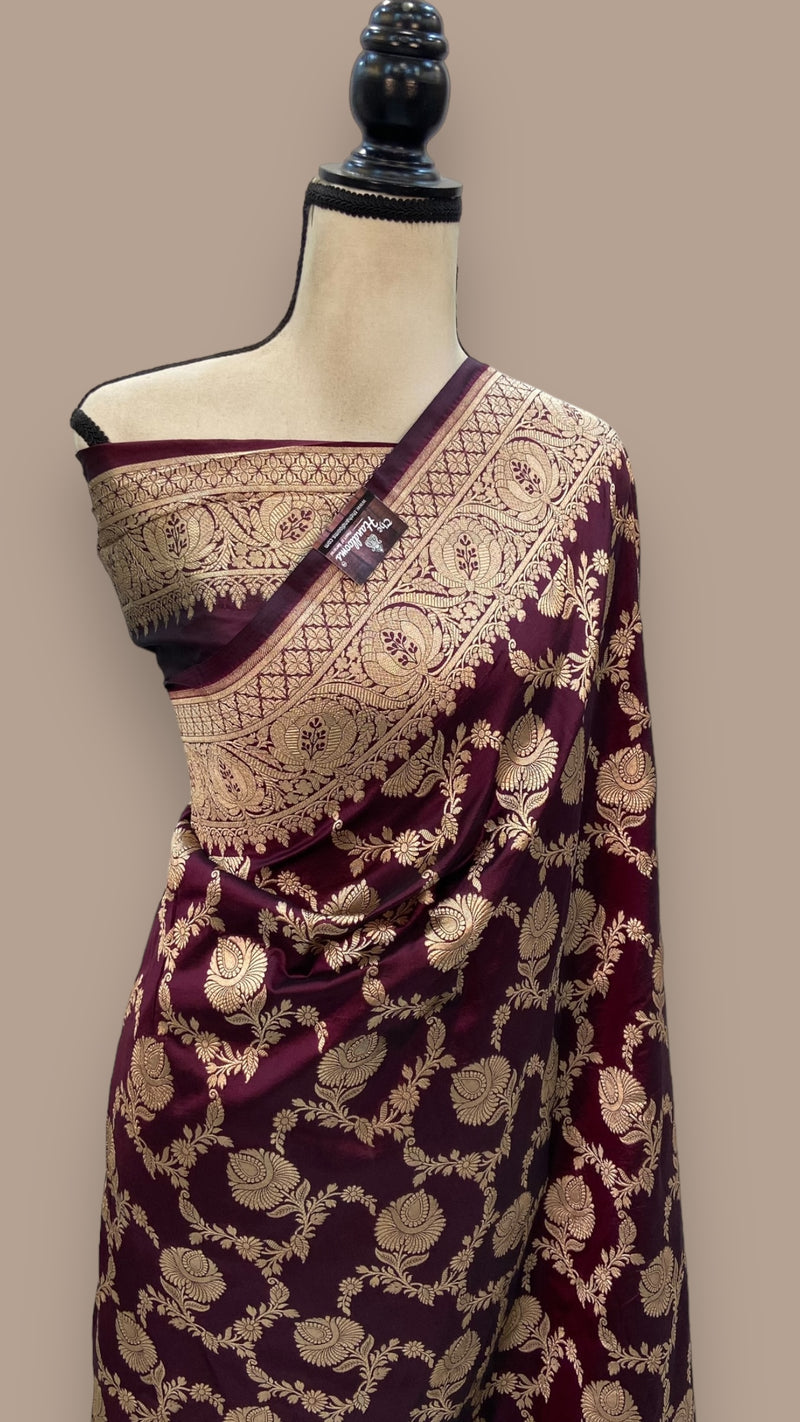 Pure Katan Silk Banarasi Handloom Saree - All over Jaal work - The Handlooms