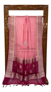 Pink Pure Georgette Handloom Banarasi Saree - The Handlooms