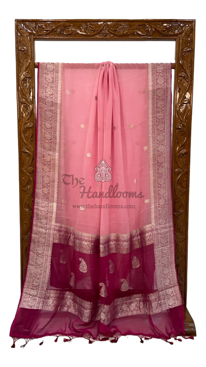 Pink Pure Georgette Handloom Banarasi Saree - The Handlooms