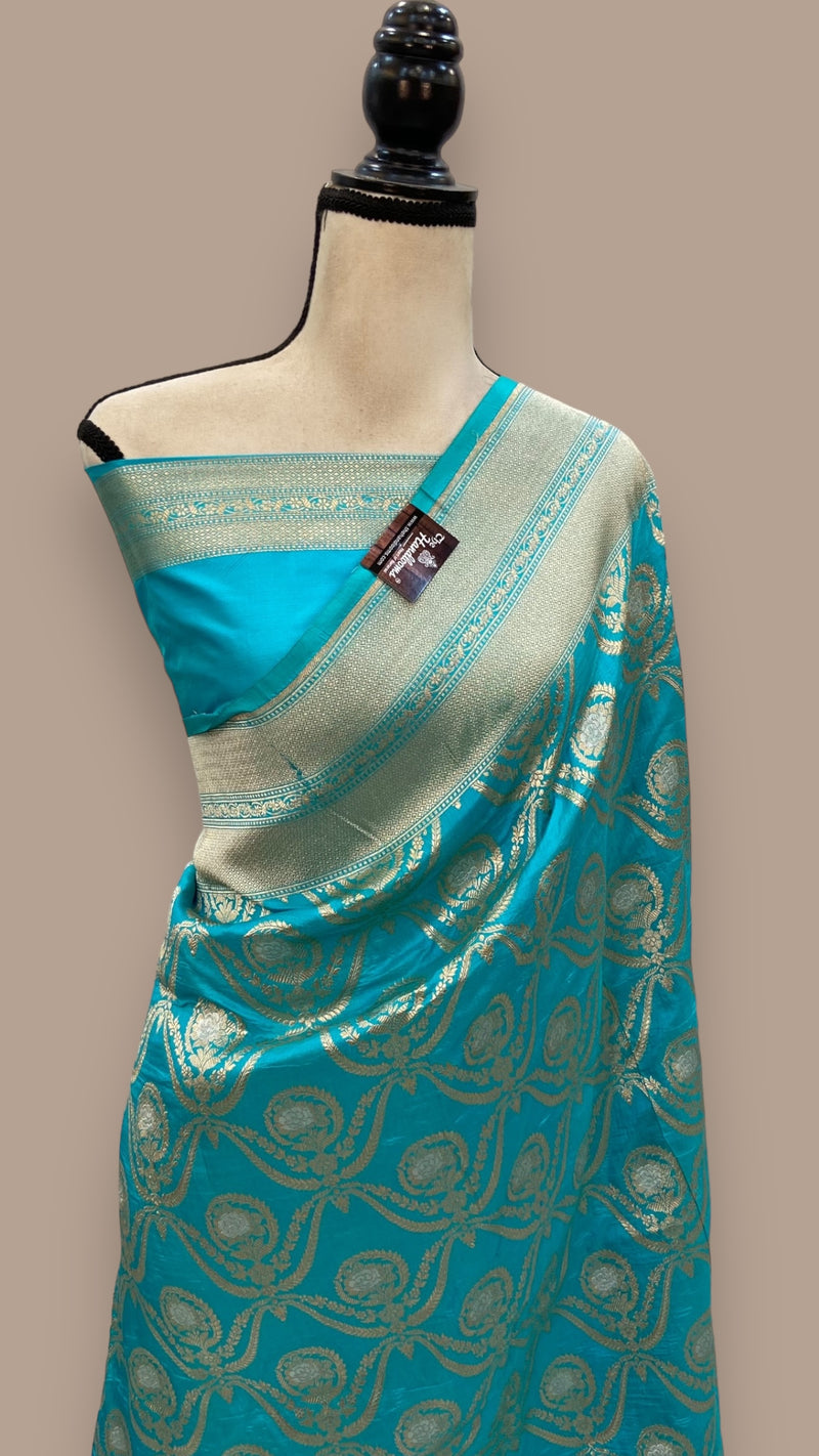 Pure Katan Silk Banarasi Handloom Saree - All over Sona Roopa Jaal work - The Handlooms