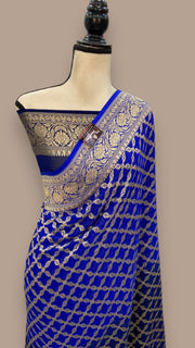Blue Khaddi Georgette Banarasi Saree - Gold zari - The Handlooms