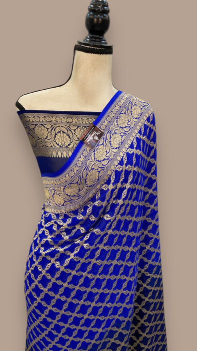 Blue Khaddi Georgette Banarasi Saree - Gold zari