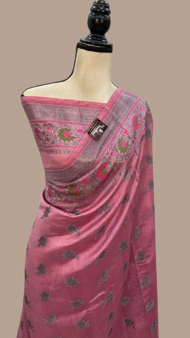 Pink Pure Chanderi Handloom Banarasi Saree - The Handlooms
