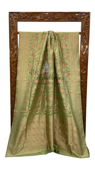 Pure Katan Silk Banarasi Handloom Saree - All over Jaal work with Meenakari