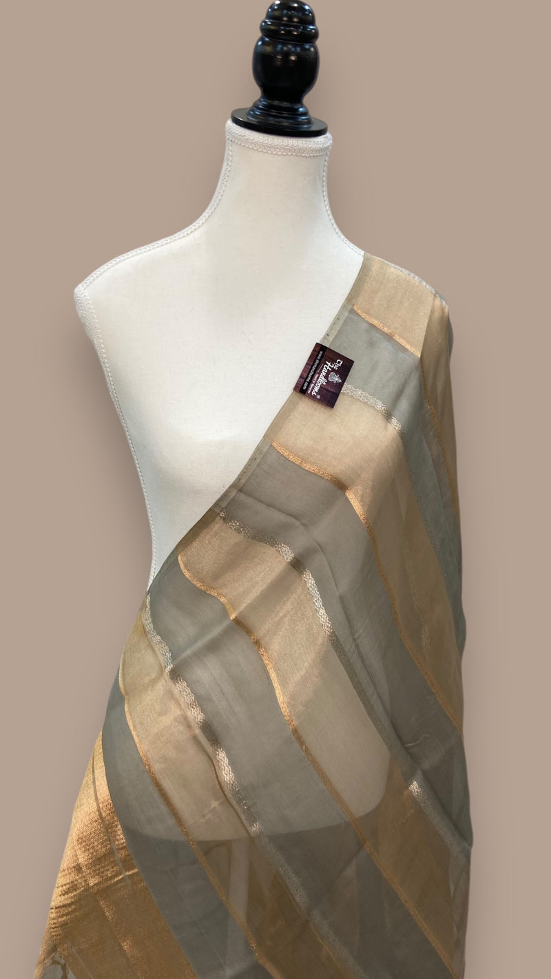 Pure kora Tissue Banarasi Brocade Handloom Dupatta - The Handlooms