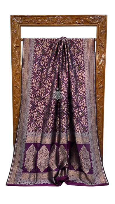 Pure Katan Silk Banarasi Handloom Saree - All over Jaal work - With Meenakari