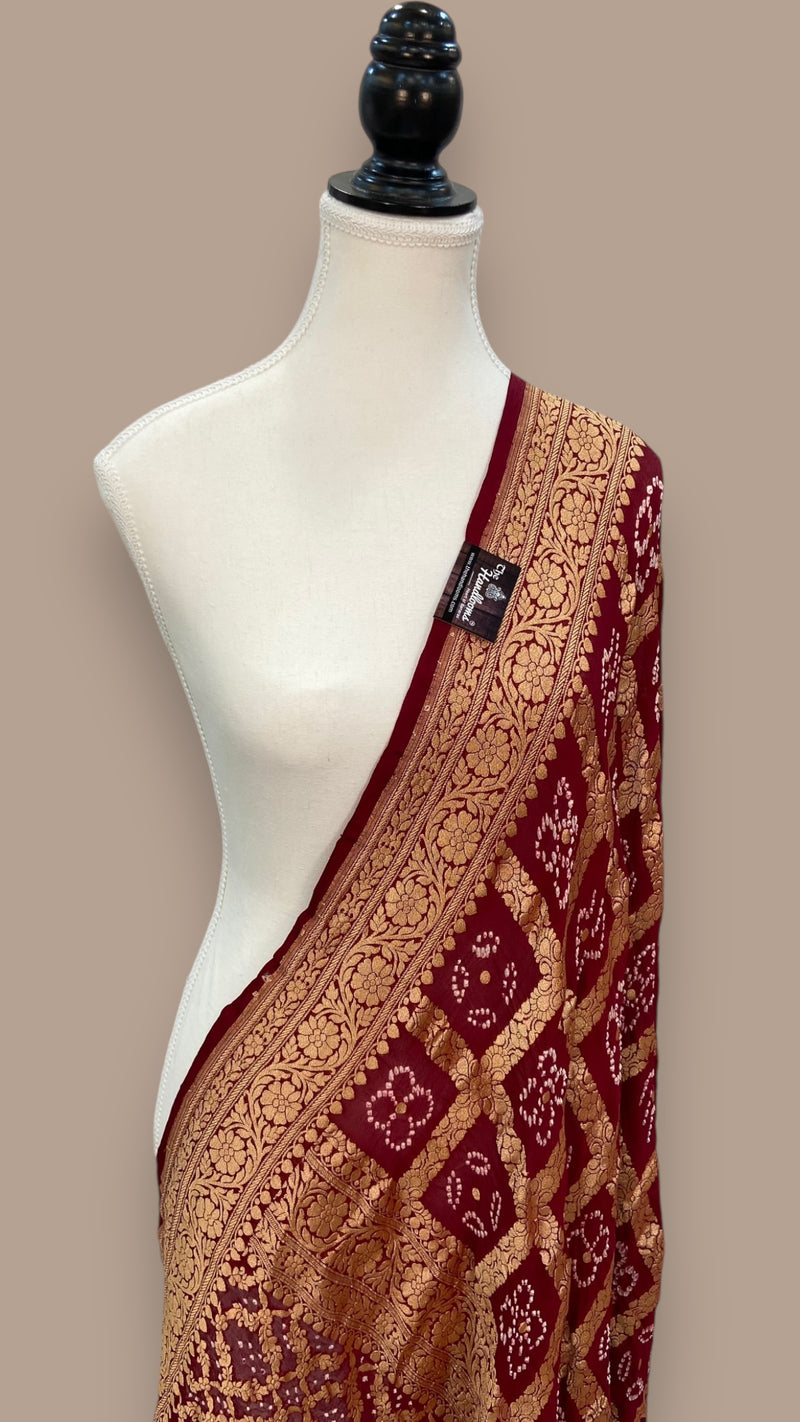 Pure Georgette Banarasi Bandhej Handloom Dupatta - The Handlooms