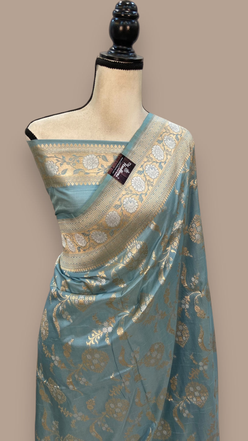 Pure Katan Silk Banarasi Handloom Saree - All over Sona Roopa Jaal work - The Handlooms