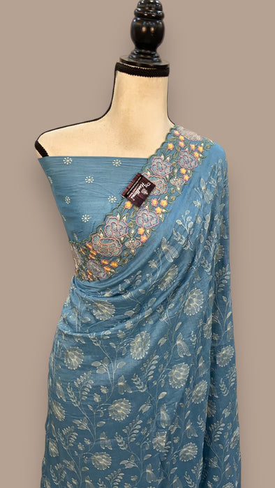 Moonga Georgette Handloom Banarasi Saree With Chikankari