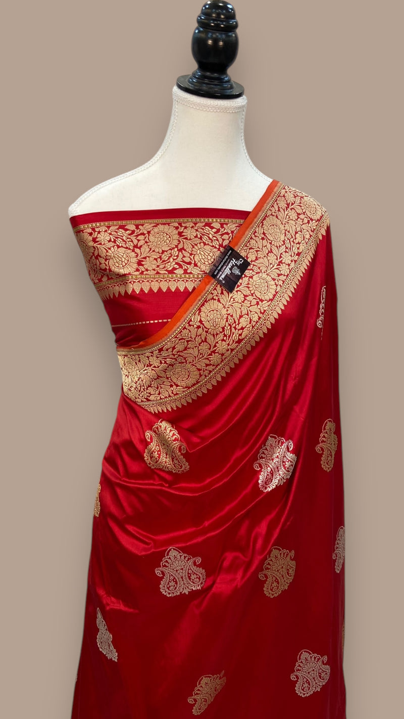 Pure Katan Silk Banarasi Handloom Saree - All over Sona Roopa Kadua motifs - The Handlooms