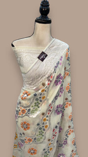 Pure Khaddi Georgette Handloom Banarasi Saree - All over Jaal Work With Meenakari - The Handlooms