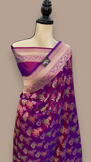 Pure Katan Silk Banarasi Handloom Saree - All over Jaal work - With Meenakari - The Handlooms
