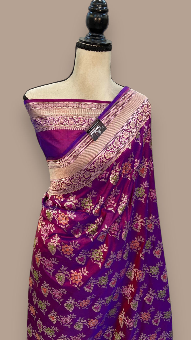 Pure Katan Silk Banarasi Handloom Saree - All over Jaal work - With Meenakari - The Handlooms