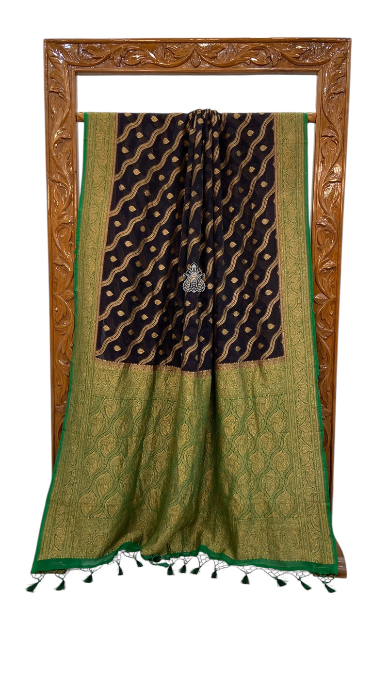 Khaddi Georgette Handloom Banarasi Saree -  Antique zari - The Handlooms