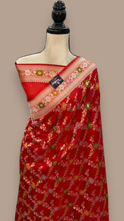 Pure Katan Silk Banarasi Handloom Saree - All over Jaal work - With Meenakari - The Handlooms