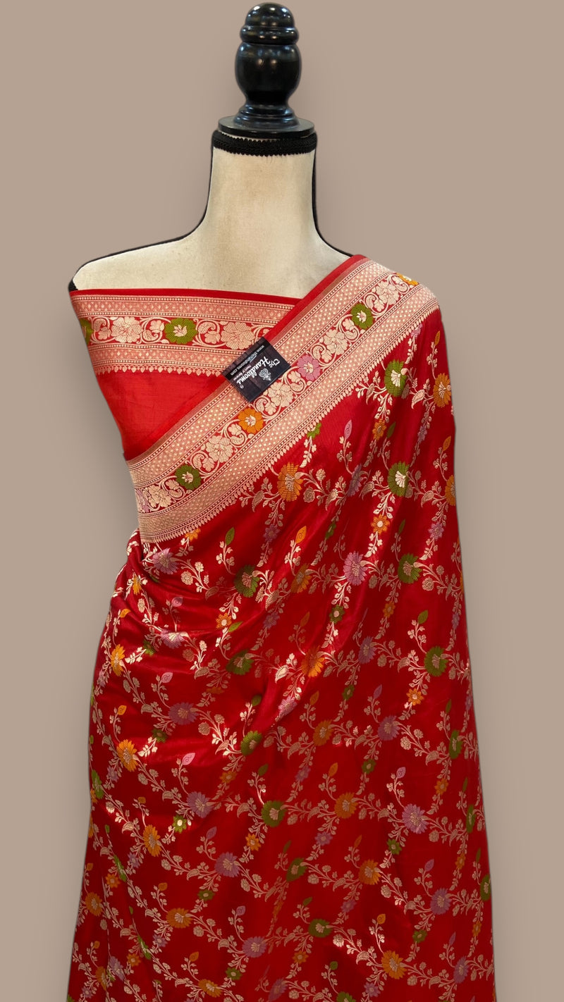 Pure Katan Silk Banarasi Handloom Saree - All over Jaal work - With Meenakari - The Handlooms