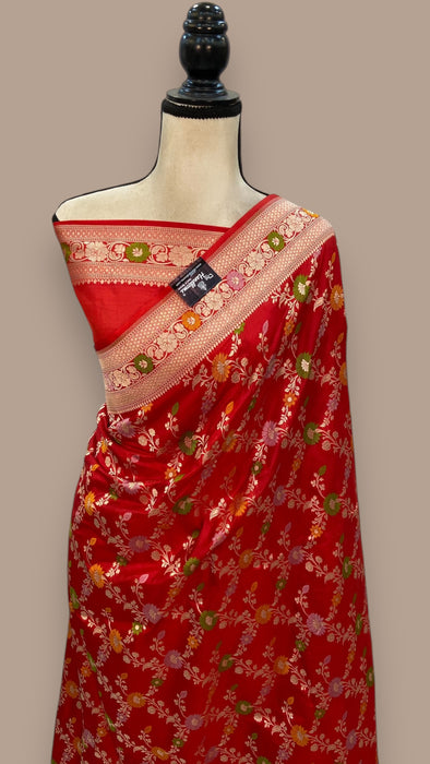 Pure Katan Silk Banarasi Handloom Saree - All over Jaal work - With Meenakari