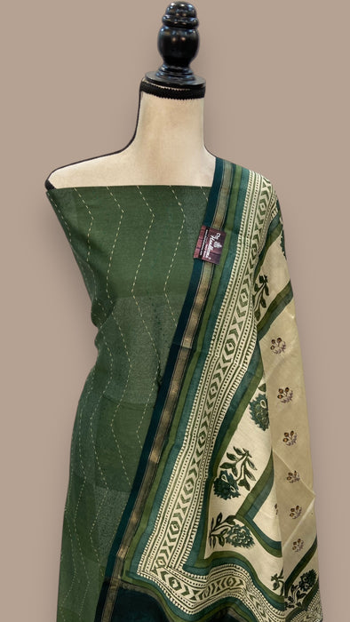 Pure Chanderi Cotton Banarasi Dress material - Chikankari