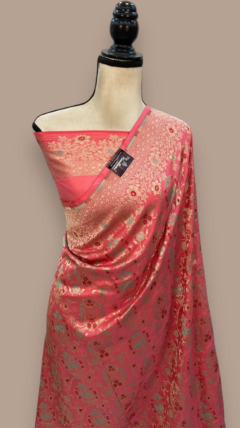 Pure Katan Silk Banarasi Handloom Saree - All over Jaal work - With Meenakari - The Handlooms
