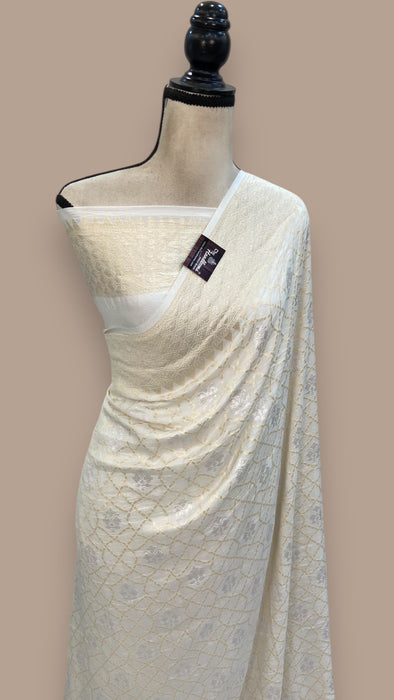 Pure Cream Khwaab Khaddi Handloom Banarasi Saree