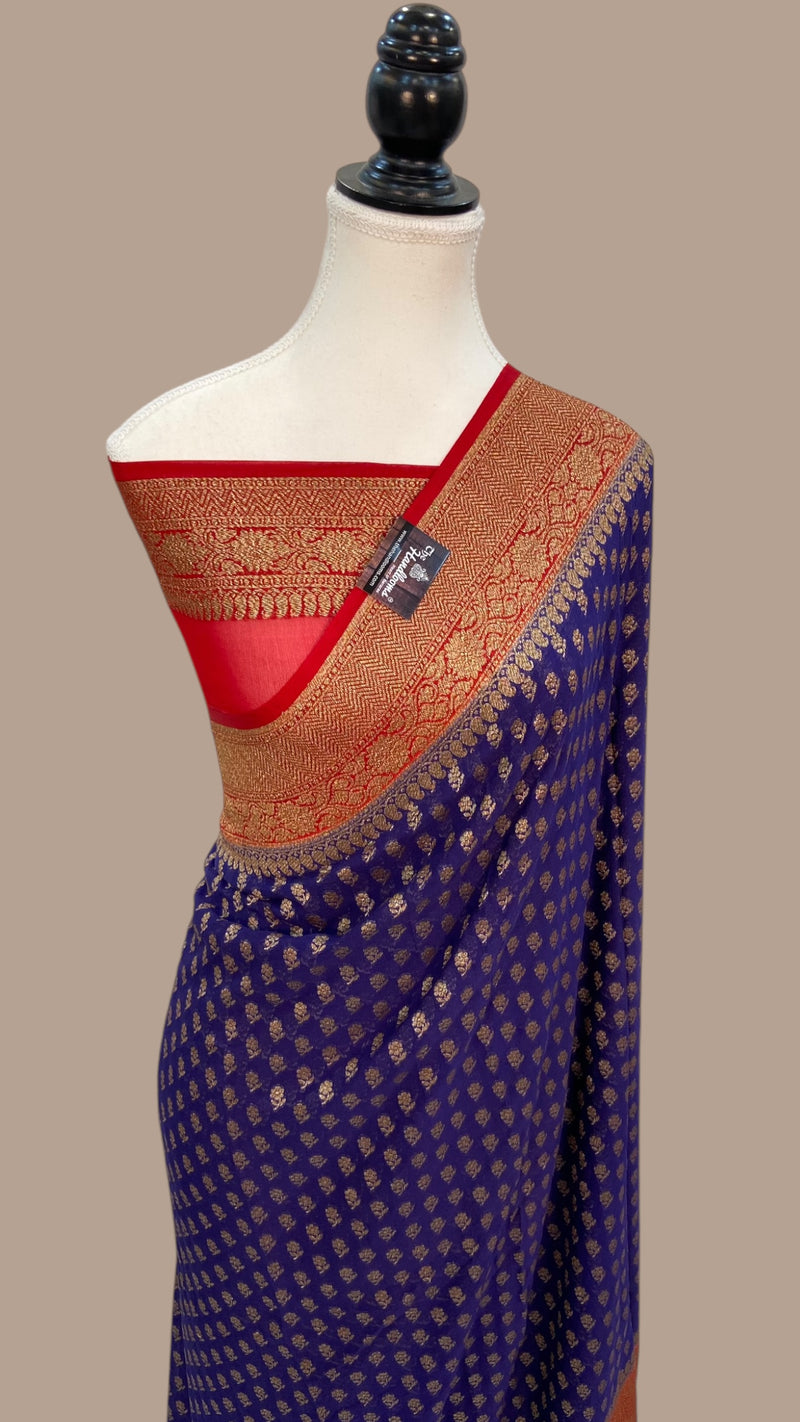 Khaddi Georgette Handloom Banarasi Saree -  Antique zari - The Handlooms