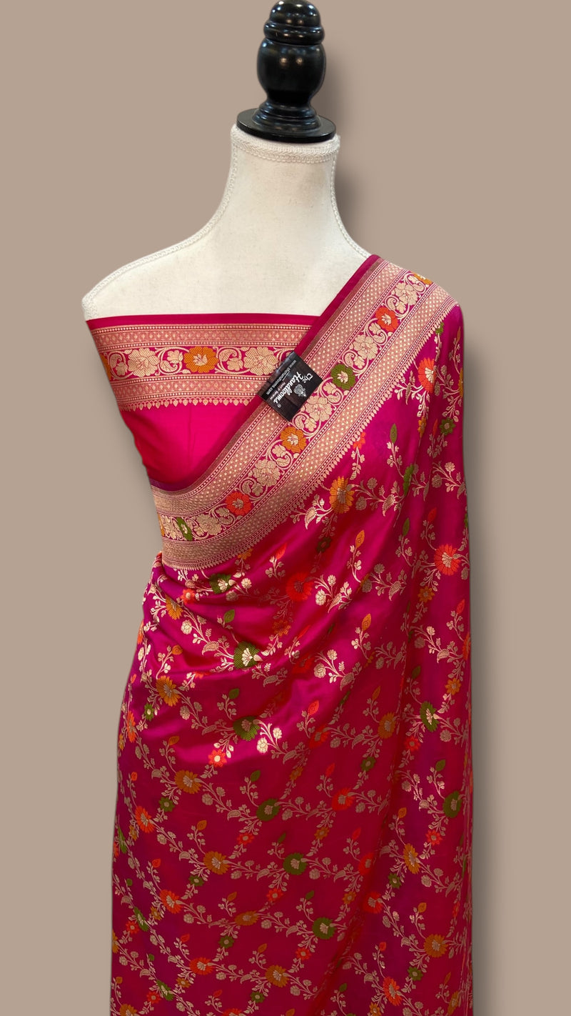 Pure Katan Silk Banarasi Handloom Saree - All over Jaal Work With Meenakari - The Handlooms