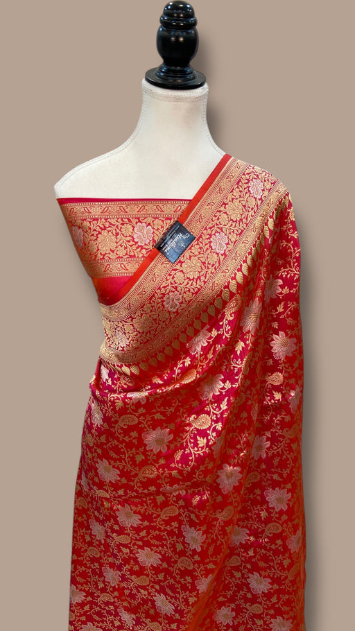 Pure Katan Silk Banarasi Handloom Saree - All over Sona Roopa Jaal Work - The Handlooms