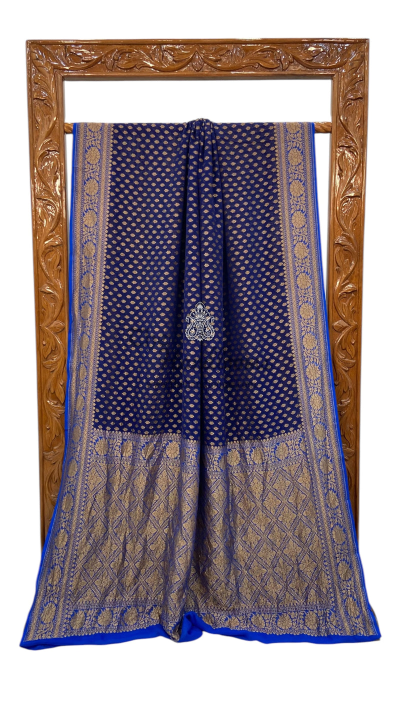 Khaddi Georgette Handloom Banarasi Saree -  Antique zari - The Handlooms