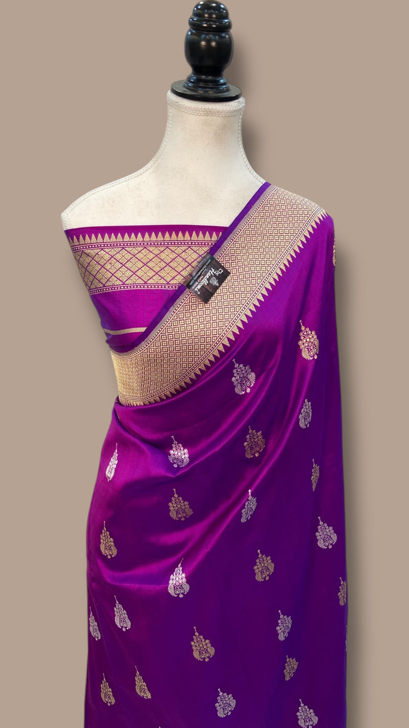 Pure Katan Silk Banarasi Handloom Saree - All over Sona Roopa Kadua motifs with meenakari in Border - The Handlooms