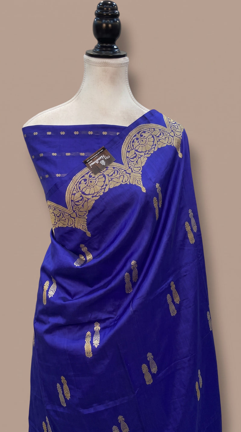 Royal Blue Pure Katan Silk Banarasi Handloom Saree - All over Sona Roopa Kadua motifs